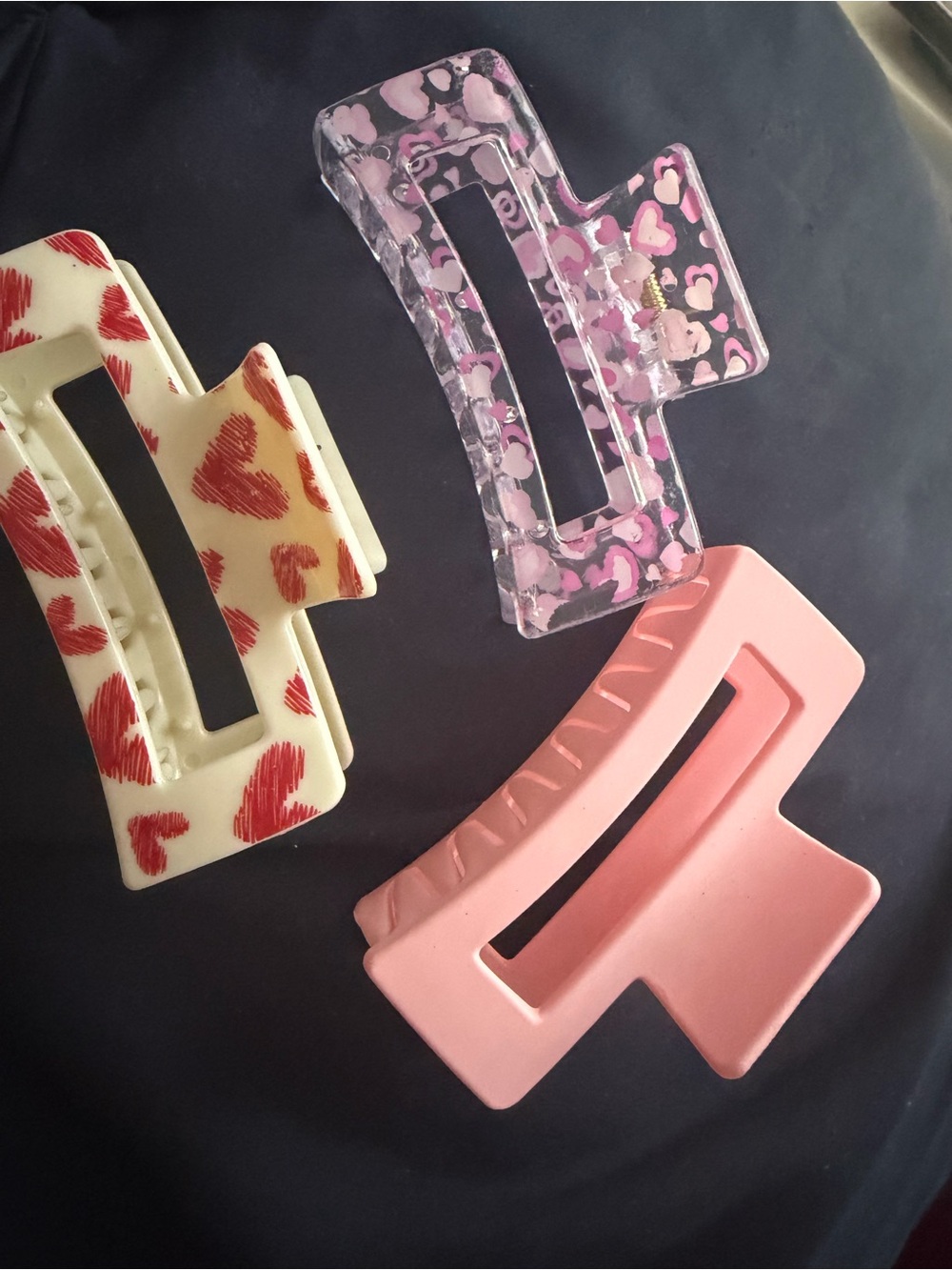 Set of 3 Heart & Pink Hair Claw Clips